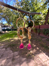 Load image into Gallery viewer, Pink Resin Teardrop Double Hoop Earrings
