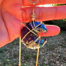 Load image into Gallery viewer, Rainbow Aura Quartz Wire Wrapped Crescent Moon
