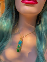 Load image into Gallery viewer, Wire Wrapped Blue and Green Aura Quartz Necklace
