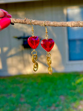 Load image into Gallery viewer, Red Faceted Crystal Heart Spiral Earrings ❤️
