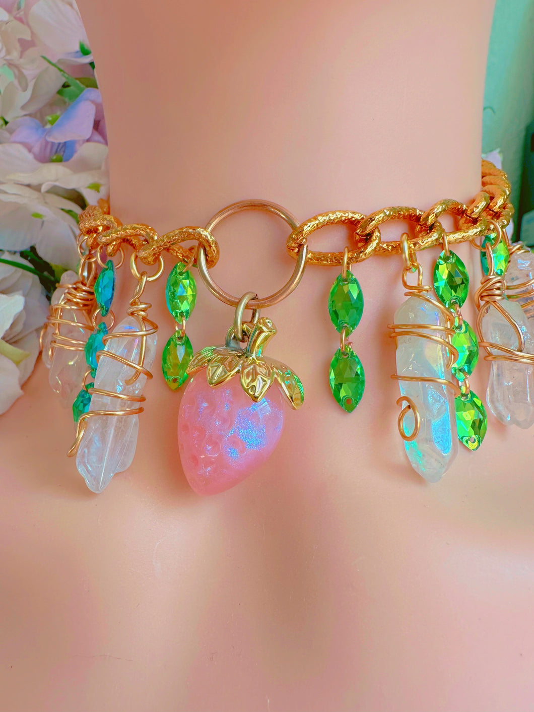 Strawberry Angel Aura Quartz Charm Necklace