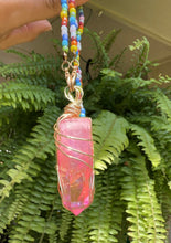 Load image into Gallery viewer, Large Pink Aura Quartz Pendant with Black Cord
