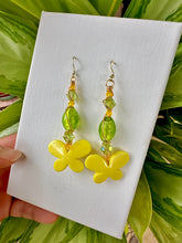 Load image into Gallery viewer, Yellow &amp; Green Hippie Butterfly Crystal Earrings
