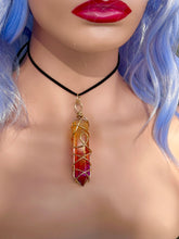 Load image into Gallery viewer, Solar Ember Spiral – Orange &amp; Red Ombré Celestial Prism Aura Quartz Necklace
