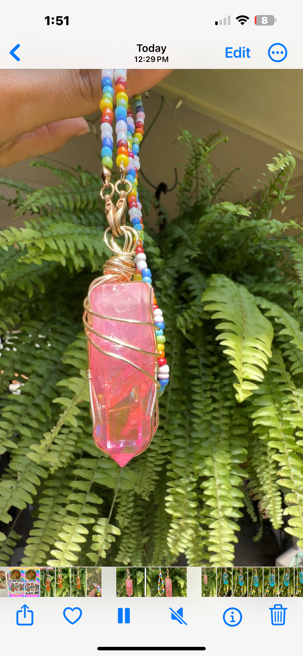 Large Pink Aura Quartz Pendant with Black Cord