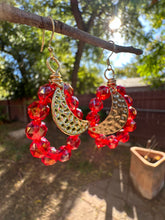 Load image into Gallery viewer, Gorgeous Red Glass Crystal Sun Catching Moon Earrings
