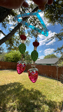 Load image into Gallery viewer, Red Strawberry Core Crystal Heart Jade Leaf Earrings
