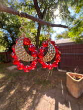 Load image into Gallery viewer, Gorgeous Red Glass Crystal Sun Catching Moon Earrings
