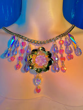 Load image into Gallery viewer, Y2K Flower &amp; Blue Glass Crystal Charm Choker with Pink Acrylic Hearts
