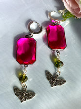 Load image into Gallery viewer, Magenta Moth Crystal Earrings
