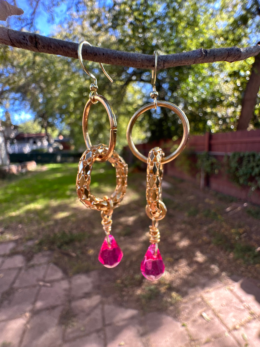 Pink Resin Teardrop Double Hoop Earrings